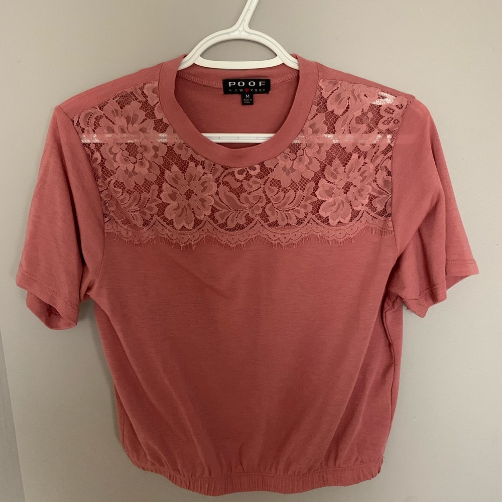 Pink crop top with lace detailing